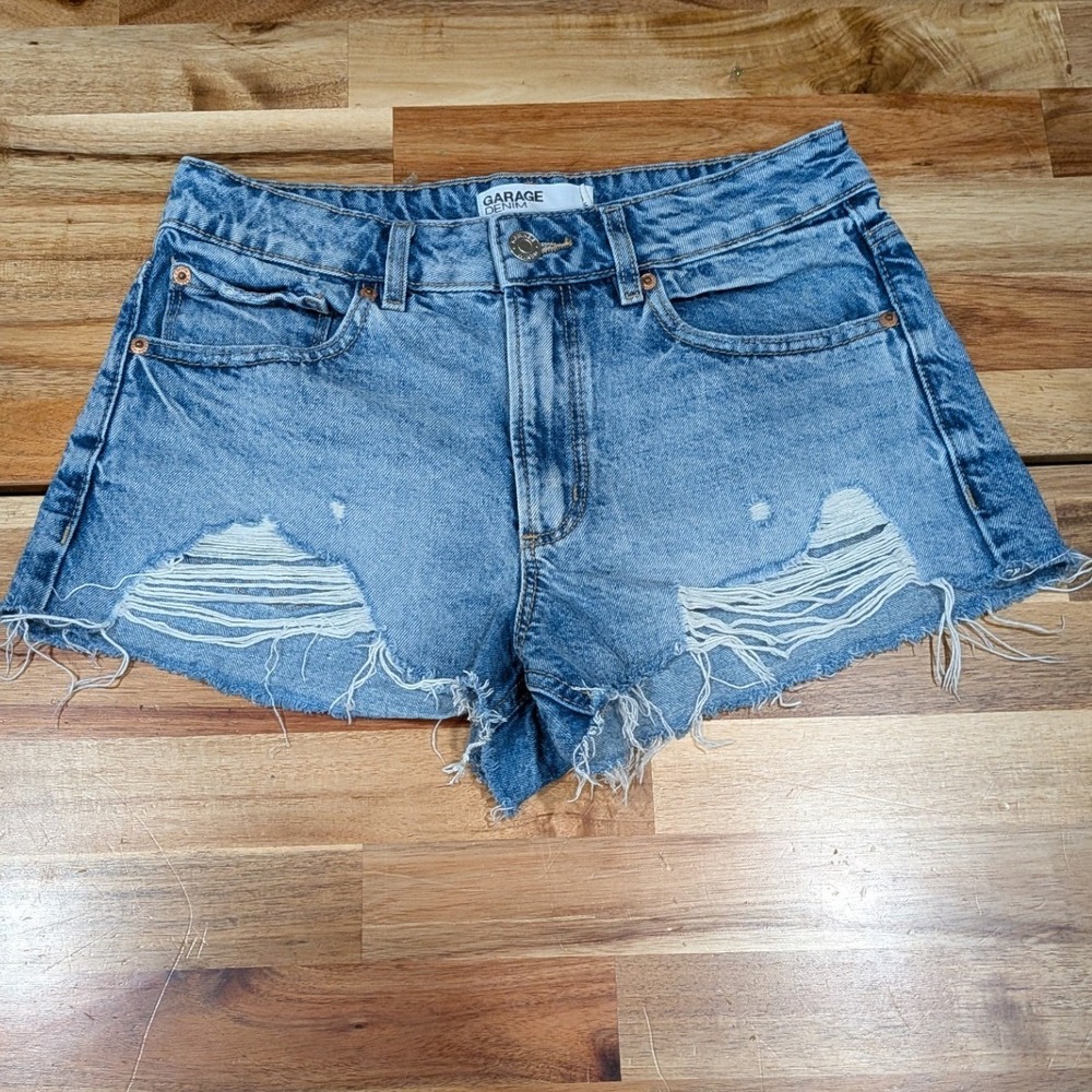 Garage Women Jean Shorts Denim Cutoff  Size 1 25 Festival Y2K Distressed Raw Hem